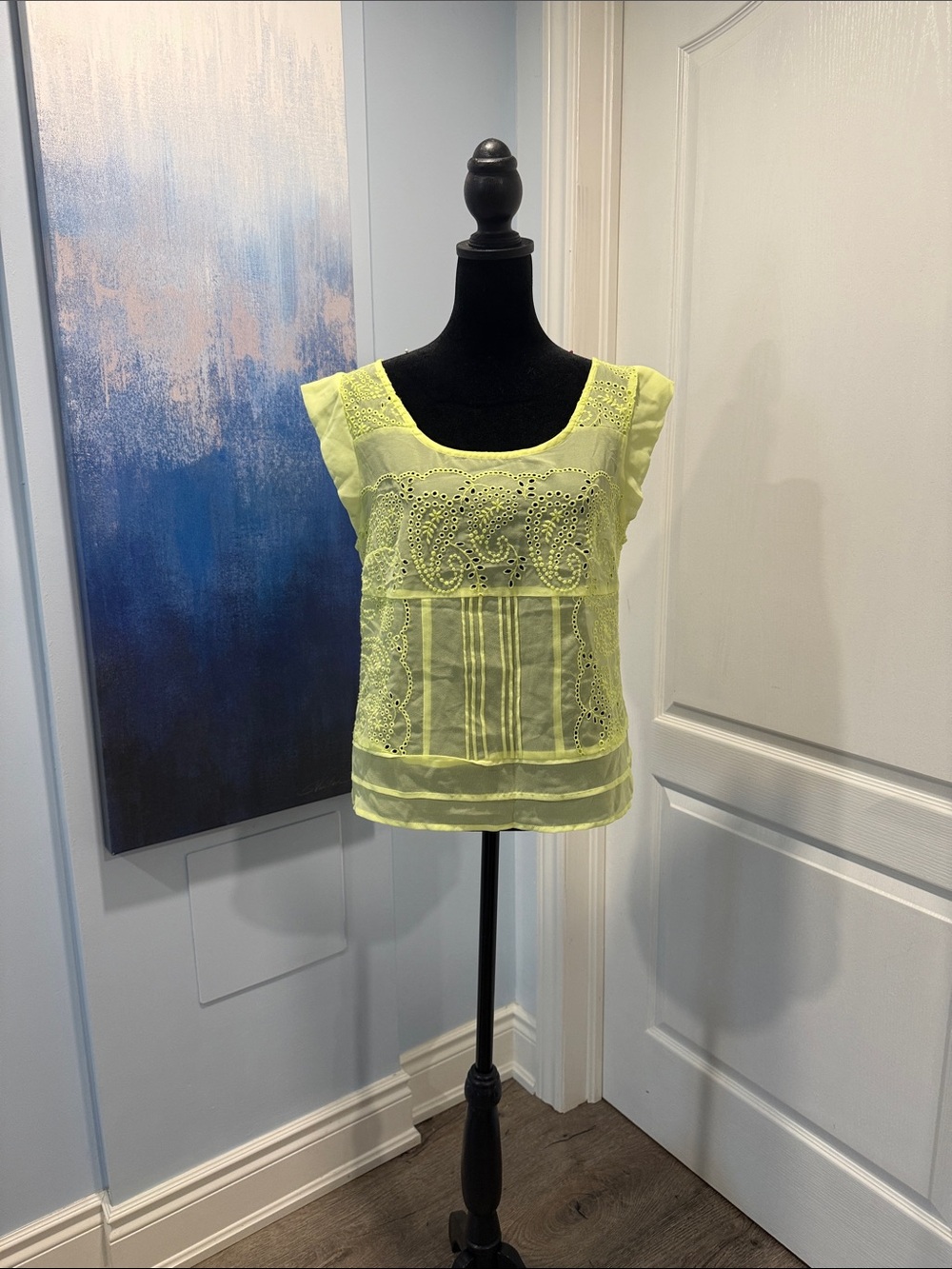 American Eagle Outfitters Neon Yellow Eyelet Lace Sleeveless Top